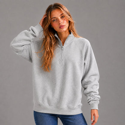 KEYNOO Oversized Quarter Zipper Sweatshirt- Heather Gray