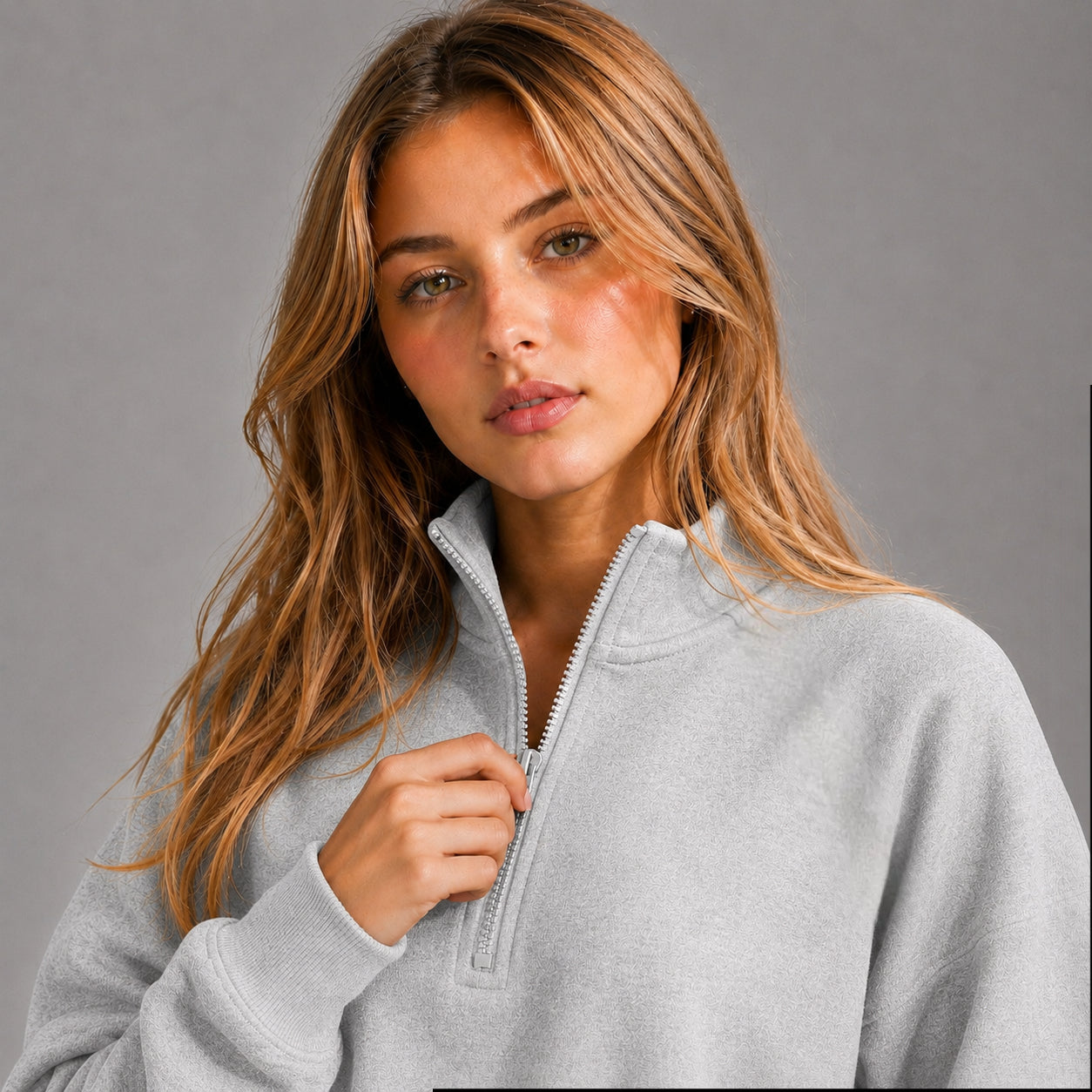 KEYNOO Oversized Quarter Zipper Sweatshirt- Heather Gray