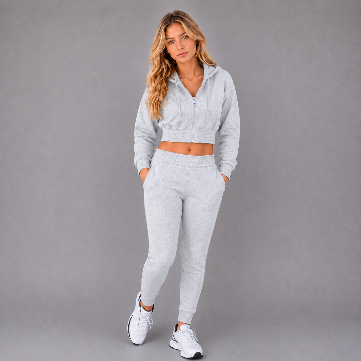 Women's Two Piece Sweatsuit - Heather Grey