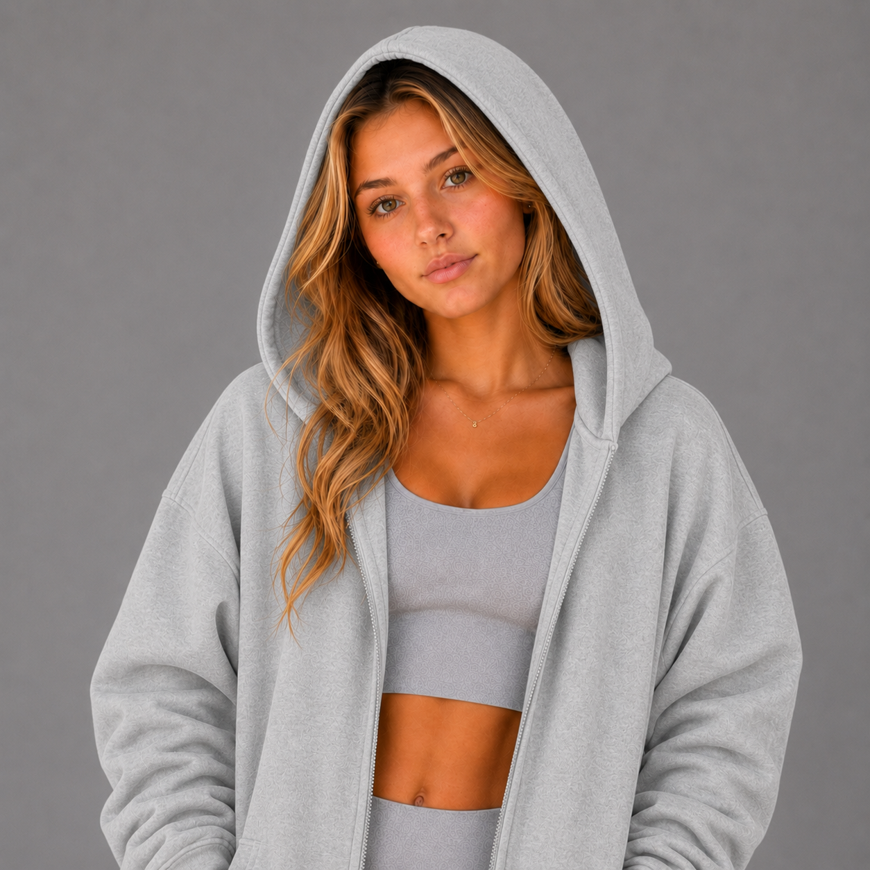 KEYNOO Oversized Zip Up Hoodie - Heather Gray