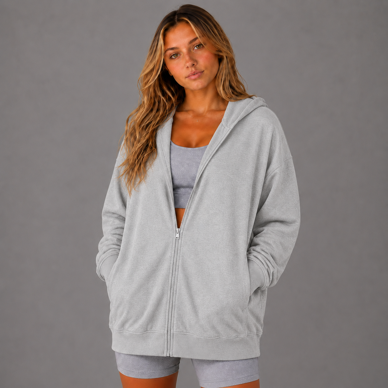 Oversized Zip-Up Hoodie - Heather Gray