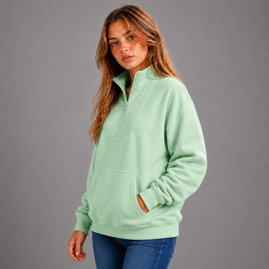 KEYNOO Oversized Half Zip Sweatshirt- Mint