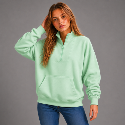 KEYNOO Oversized Half Zip Sweatshirt- Mint