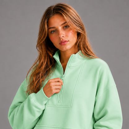 KEYNOO Oversized Half Zip Sweatshirt- Mint