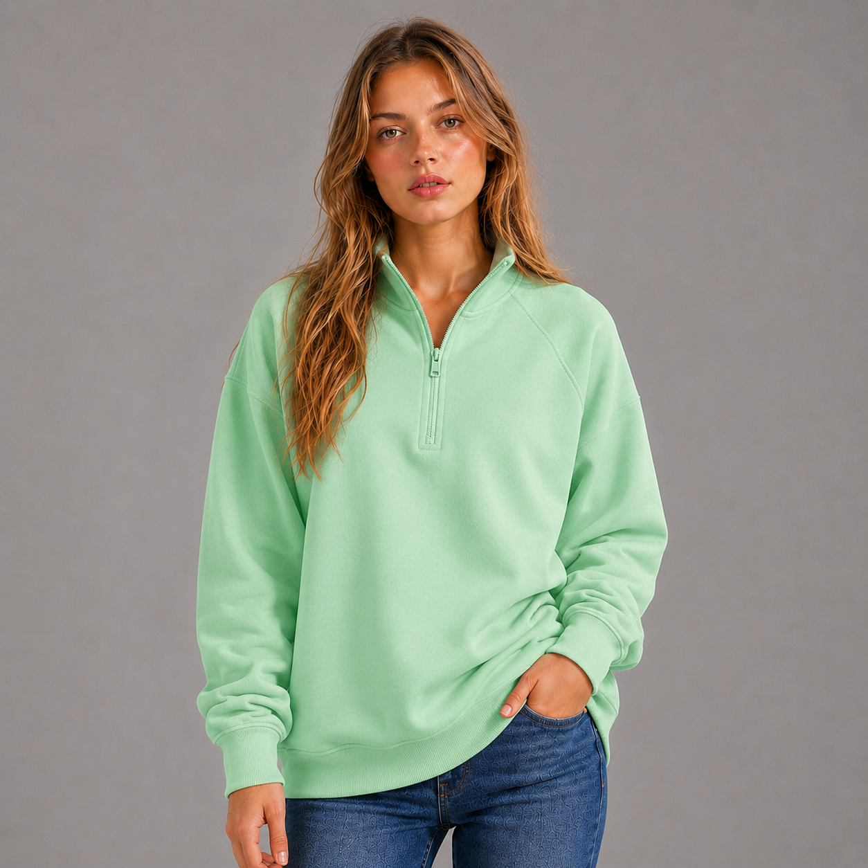 KEYNOO Oversized Quarter Zipper Sweatshirt- Mint