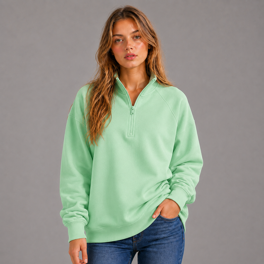 KEYNOO Oversized Quarter Zipper Sweatshirt- Mint