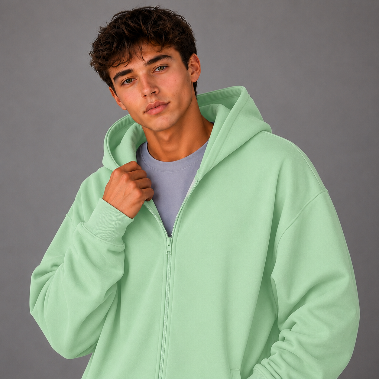 Oversized Zip Up Hoodie - Mint