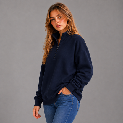 KEYNOO Oversized Quarter Zipper Sweatshirt- Navy