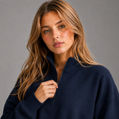 KEYNOO Oversized Quarter Zipper Sweatshirt- Navy