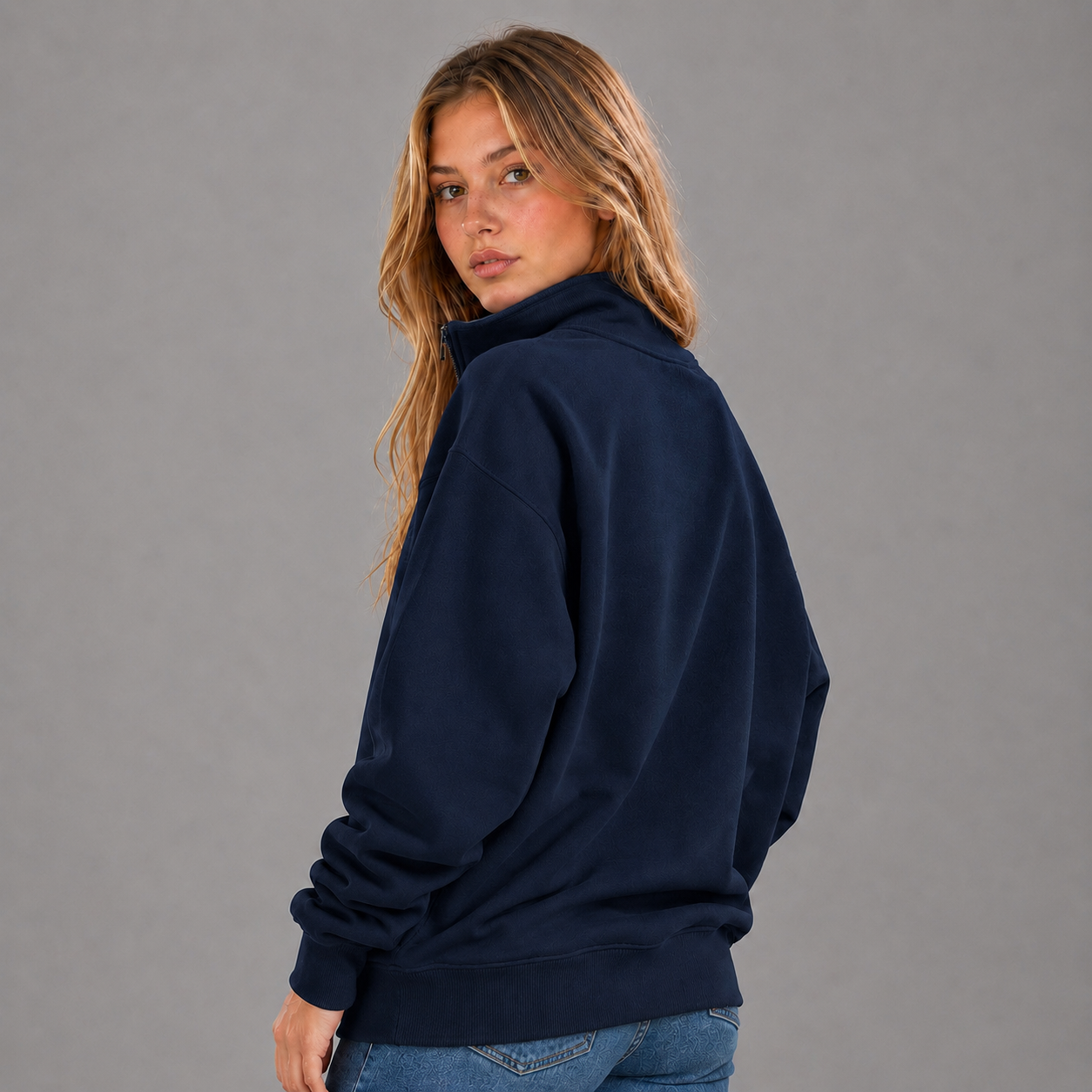 KEYNOO Oversized Quarter Zipper Sweatshirt- Navy