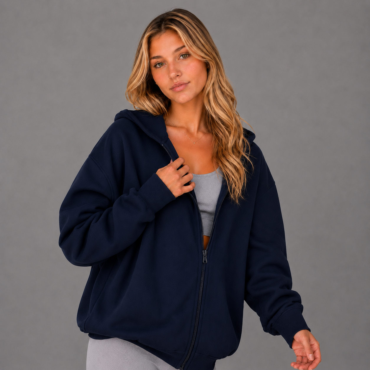KEYNOO Oversized Zip Up Hoodie - Navy