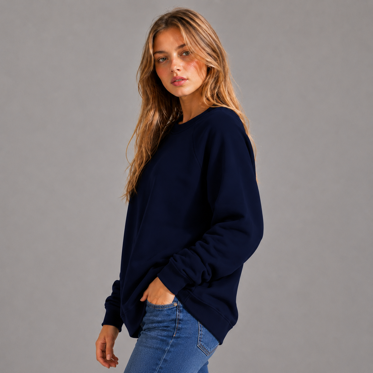 KEYNOO Oversized Crewneck Sweatshirt- Navy