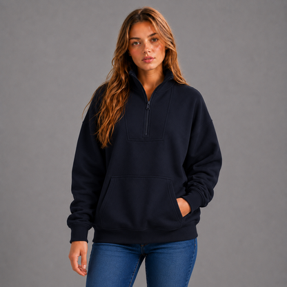 KEYNOO Oversized Half Zip Sweatshirt- Navy
