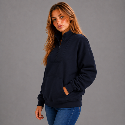 KEYNOO Oversized Half Zip Sweatshirt- Navy