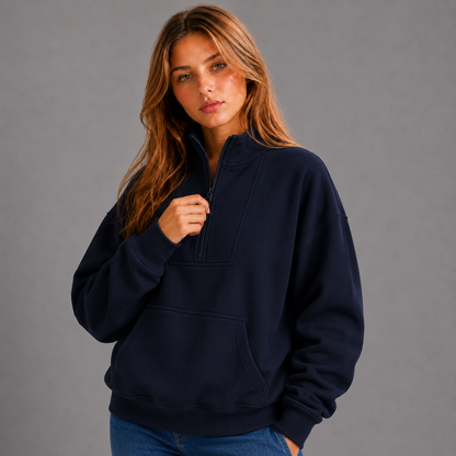 KEYNOO Oversized Half Zip Sweatshirt- Navy