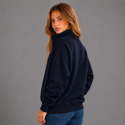 KEYNOO Oversized Half Zip Sweatshirt- Navy