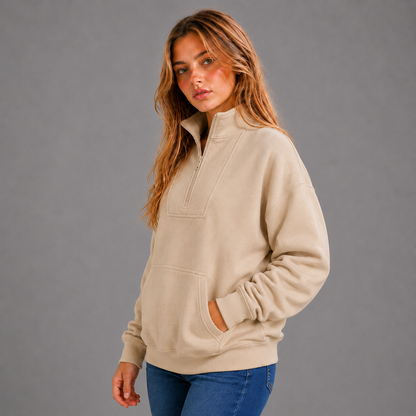 KEYNOO Oversized Half Zip Sweatshirt- Oatmeal