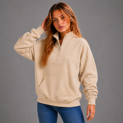 KEYNOO Oversized Half Zip Sweatshirt- Oatmeal