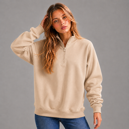 KEYNOO Oversized Quarter Zipper Sweatshirt- Oatmeal