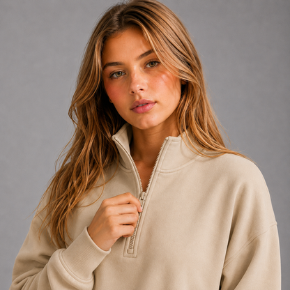 KEYNOO Oversized Quarter Zipper Sweatshirt- Oatmeal