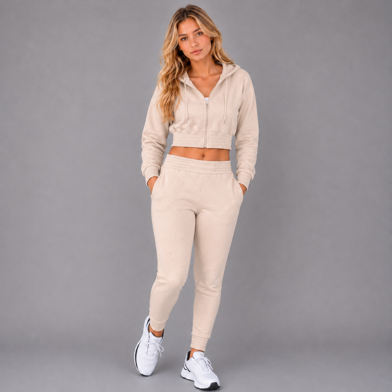 KEYNOO Women's Two Piece Sweatsuit- Oatmeal