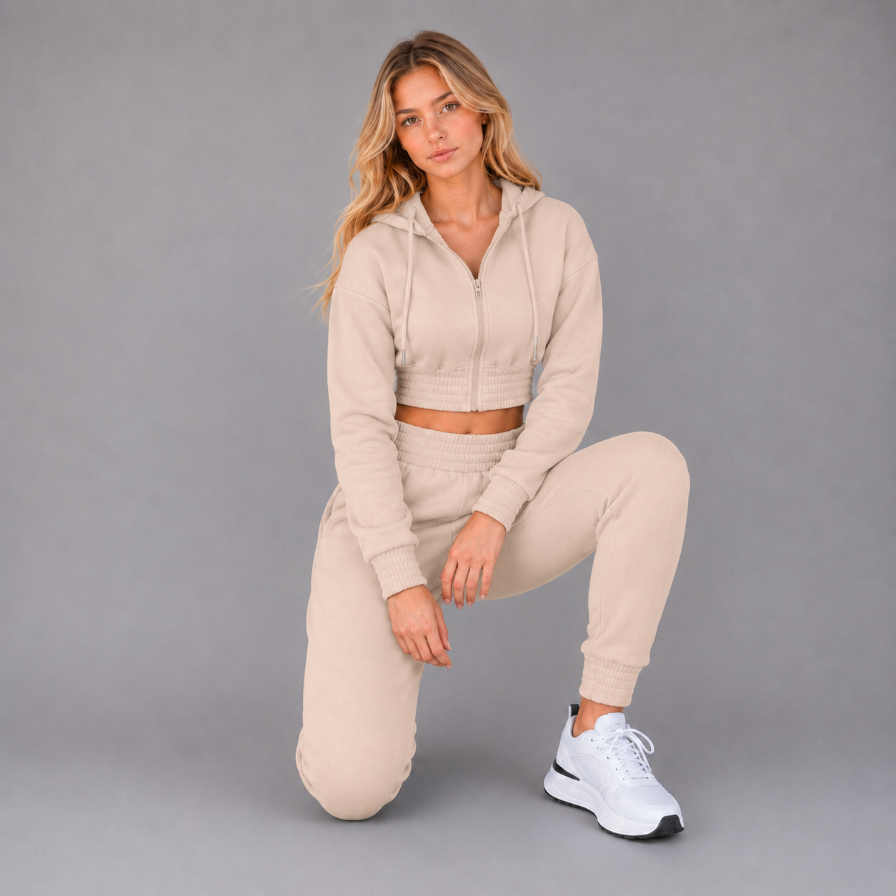 KEYNOO Women's Two Piece Sweatsuit- Oatmeal