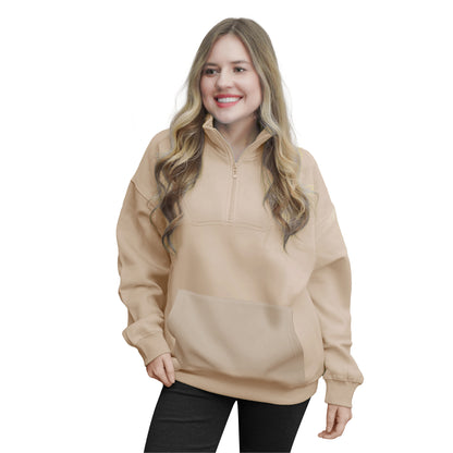 Half Zip Sweatshirts - Oatmeal