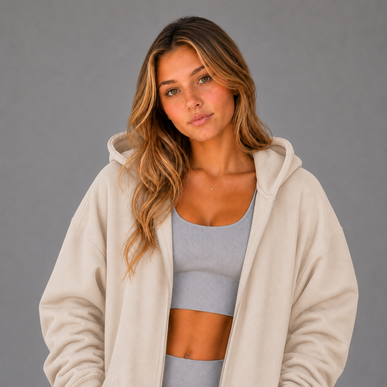 Oversized Zip Up Hoodie - Oatmeal