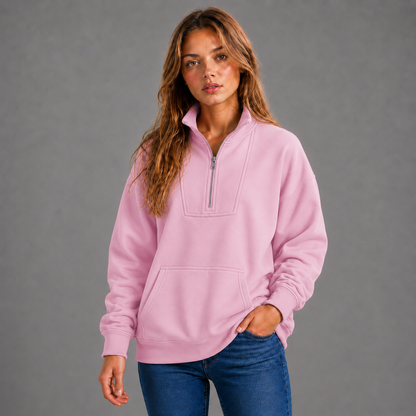 KEYNOO Oversized Half Zip Sweatshirt- Pink