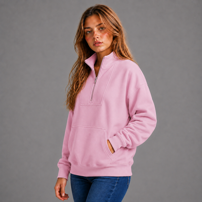 KEYNOO Oversized Half Zip Sweatshirt- Pink