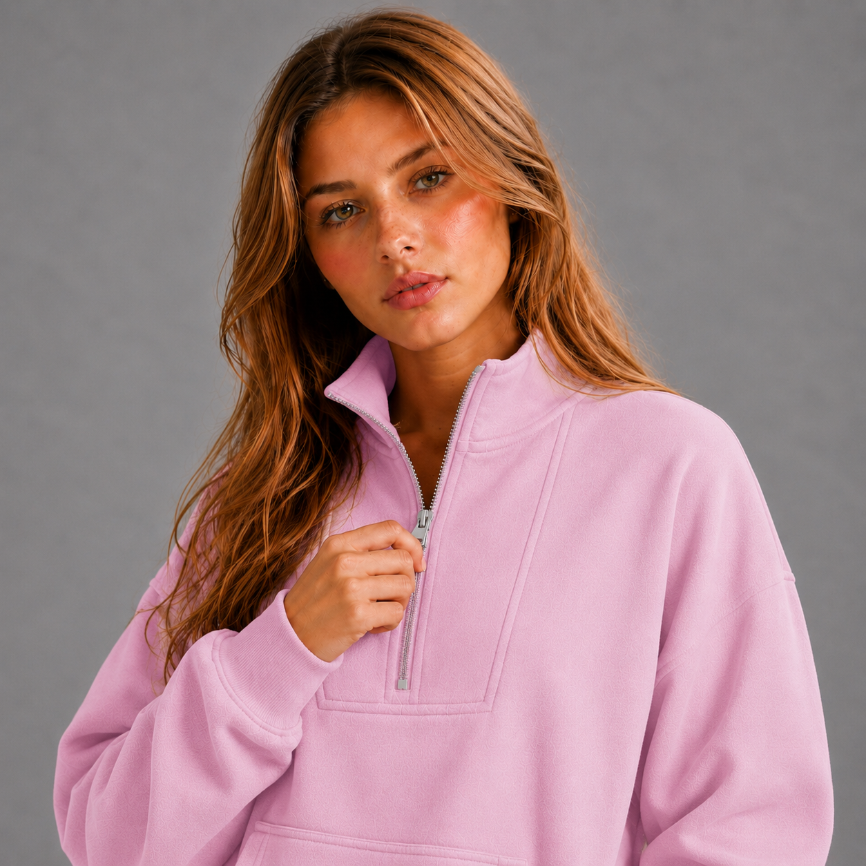 Half Zip Sweatshirt - Pink
