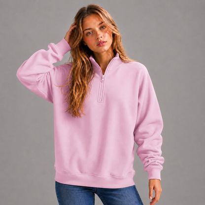 KEYNOO Oversized Quarter Zipper Sweatshirt- Pink