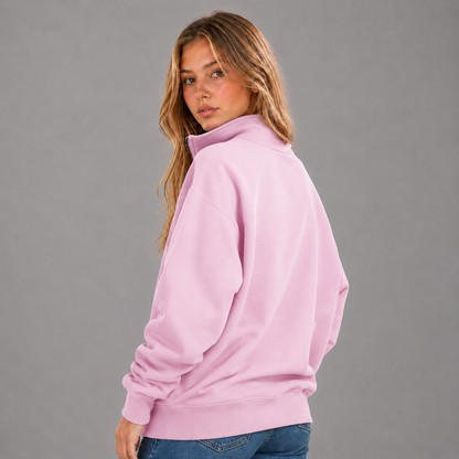 KEYNOO Oversized Quarter Zipper Sweatshirt- Pink