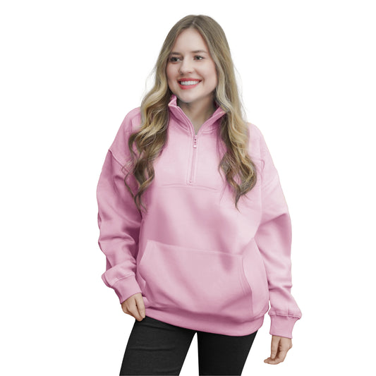 Half Zip Sweatshirts - Pink