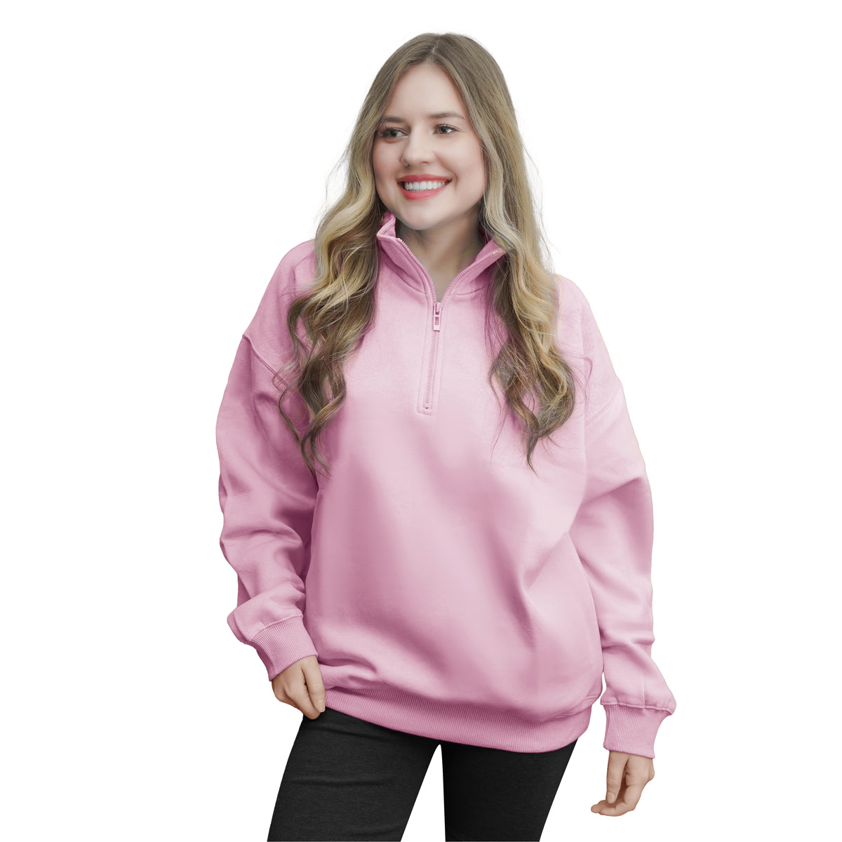 Quarter Zip SweatShirts - Pink