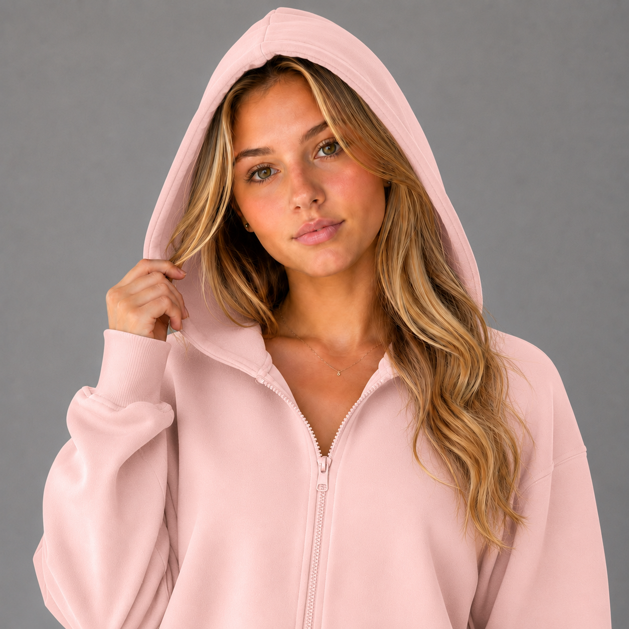 KEYNOO Oversized Zip Up Hoodie - Pink