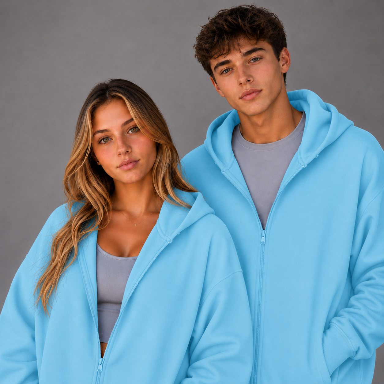 Oversized Zip Up Hoodie - Sky Blue