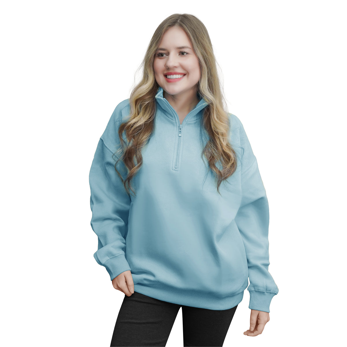 Quarter Zip SweatShirts - Sky Blue