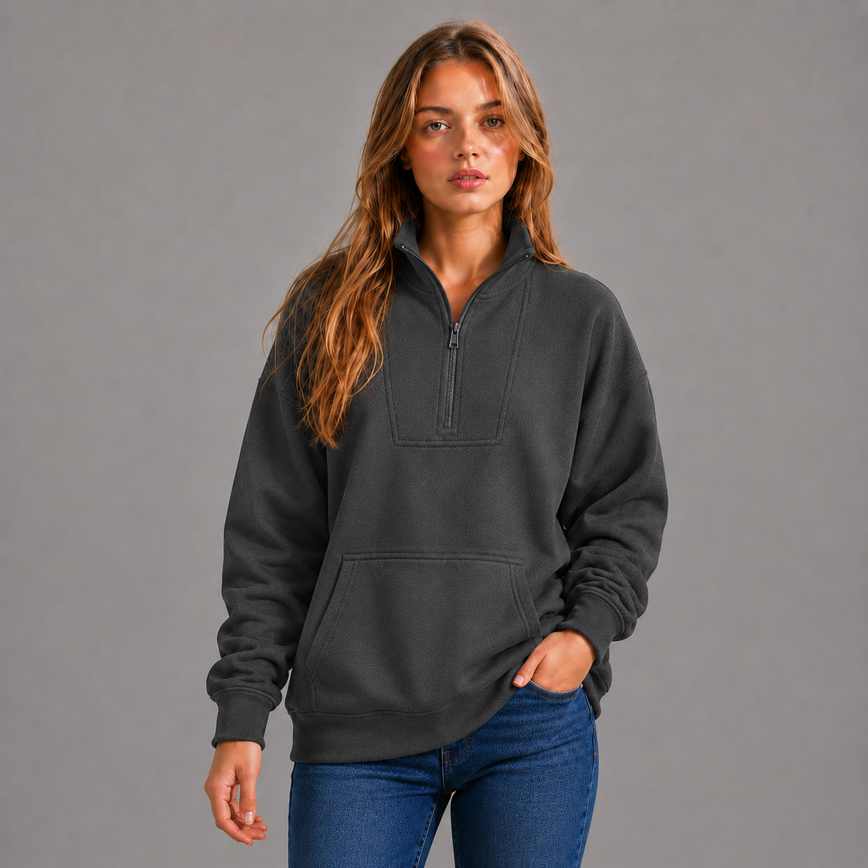KEYNOO Oversized Half Zip Sweatshirt- Slate Gray