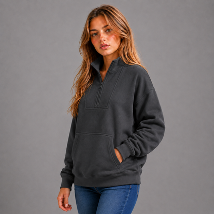 KEYNOO Oversized Half Zip Sweatshirt- Slate Gray