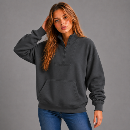 KEYNOO Oversized Half Zip Sweatshirt- Slate Gray