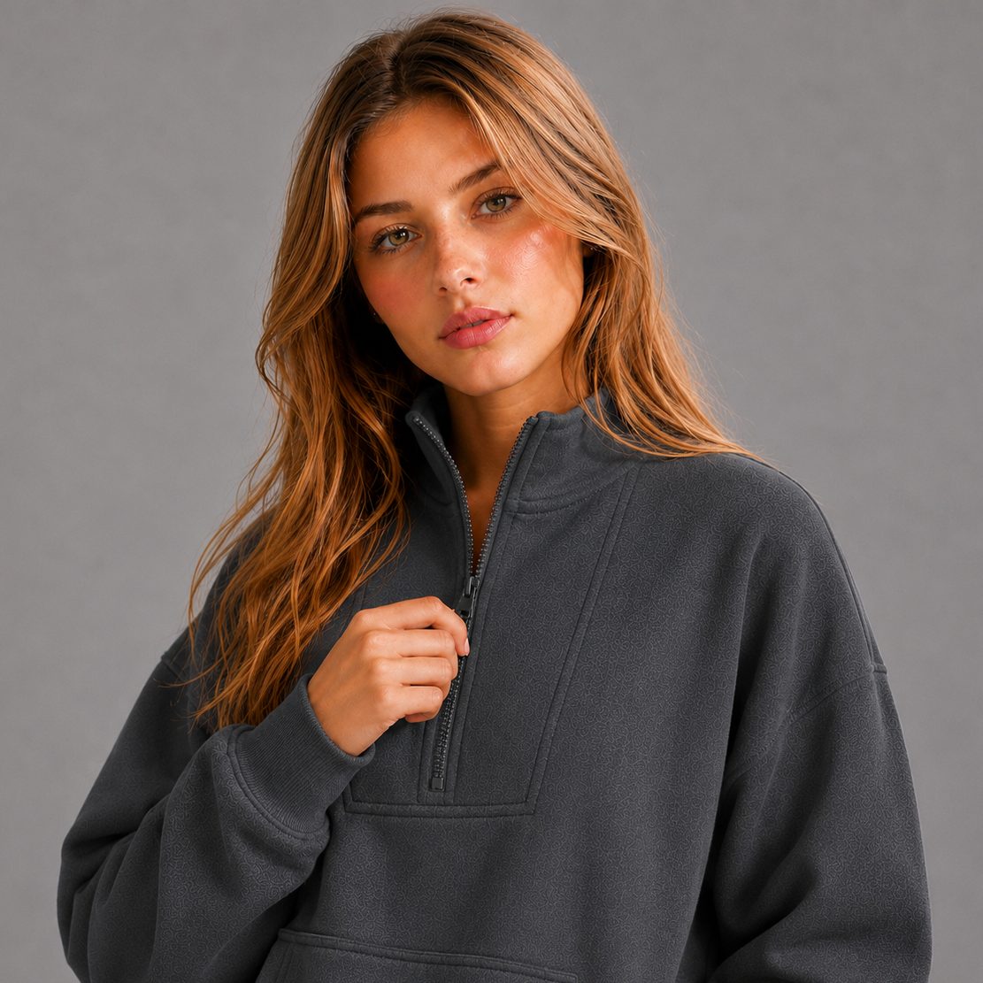 KEYNOO Oversized Half Zip Sweatshirt- Slate Gray