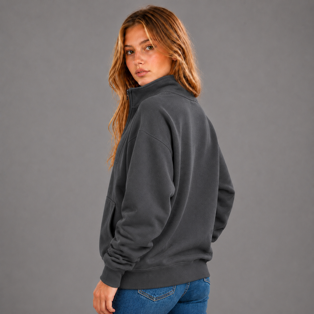 KEYNOO Oversized Half Zip Sweatshirt- Slate Gray