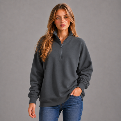 KEYNOO Oversized Quarter Zipper Sweatshirt- Slate Gray