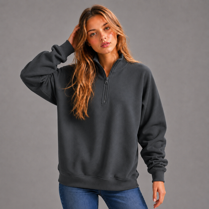 KEYNOO Oversized Quarter Zipper Sweatshirt- Slate Gray