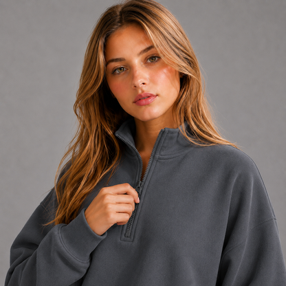 KEYNOO Oversized Quarter Zipper Sweatshirt- Slate Gray