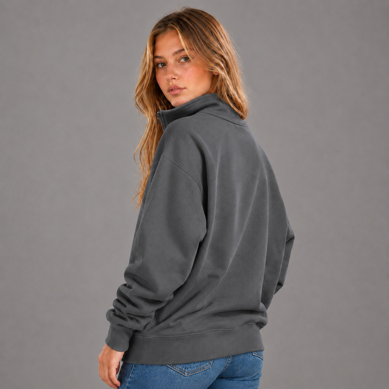 KEYNOO Oversized Quarter Zipper Sweatshirt- Slate Gray
