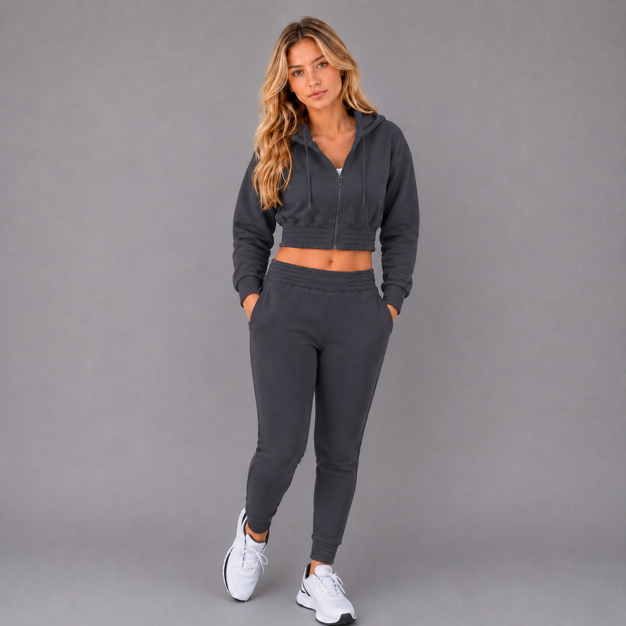 KEYNOO Women's Two Piece Sweatsuit- Slate Gray