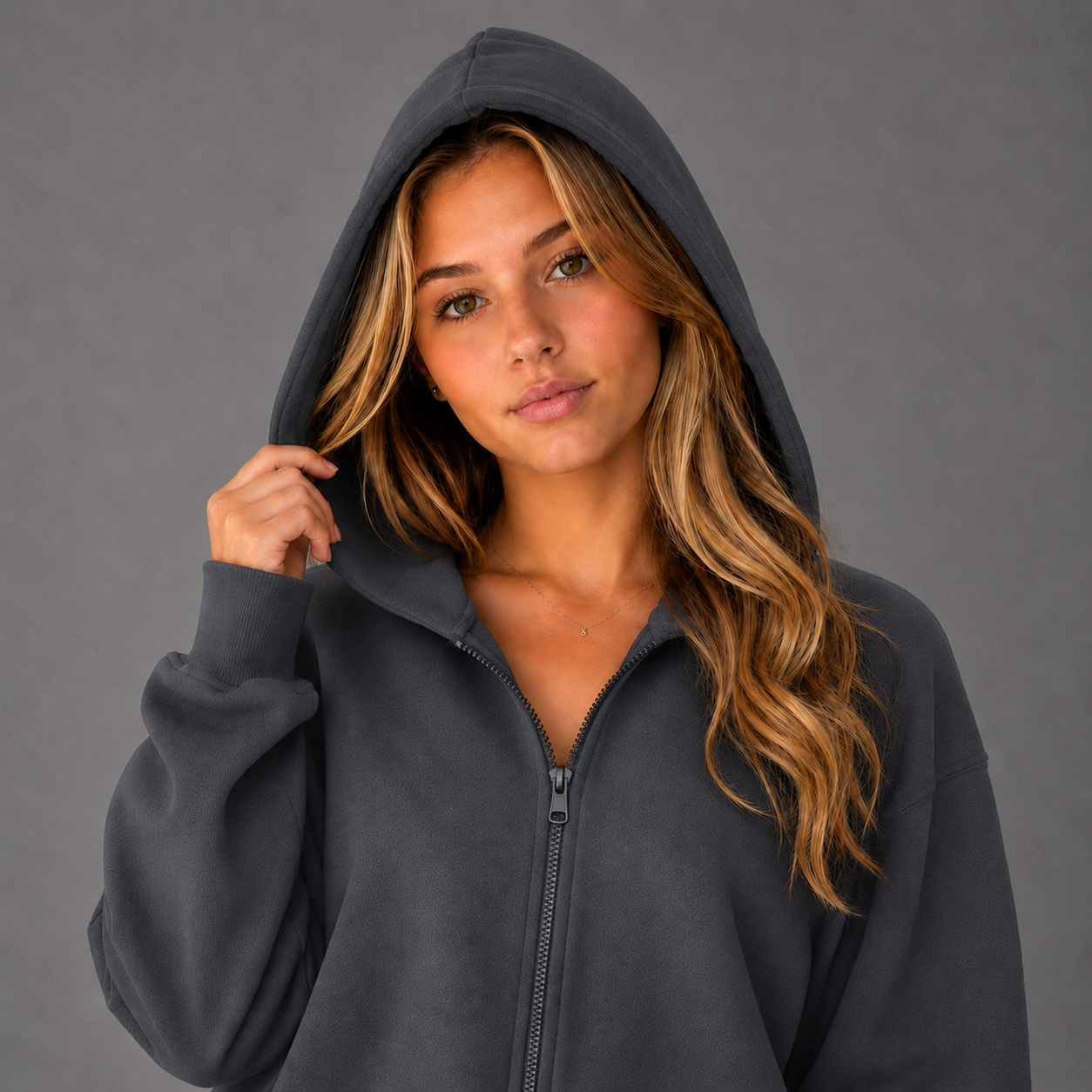 KEYNOO Oversized Zip Up Hoodie - Slate Gray